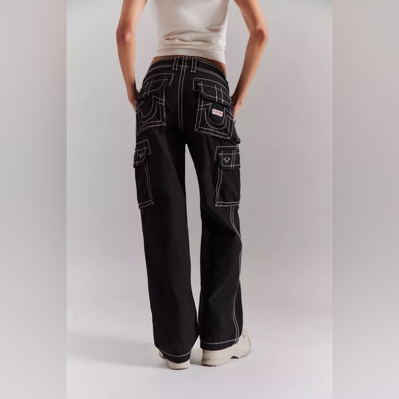 True Religion Black Cargo Pants with Contrast Stitching Size 27 - Picture 1 of 11